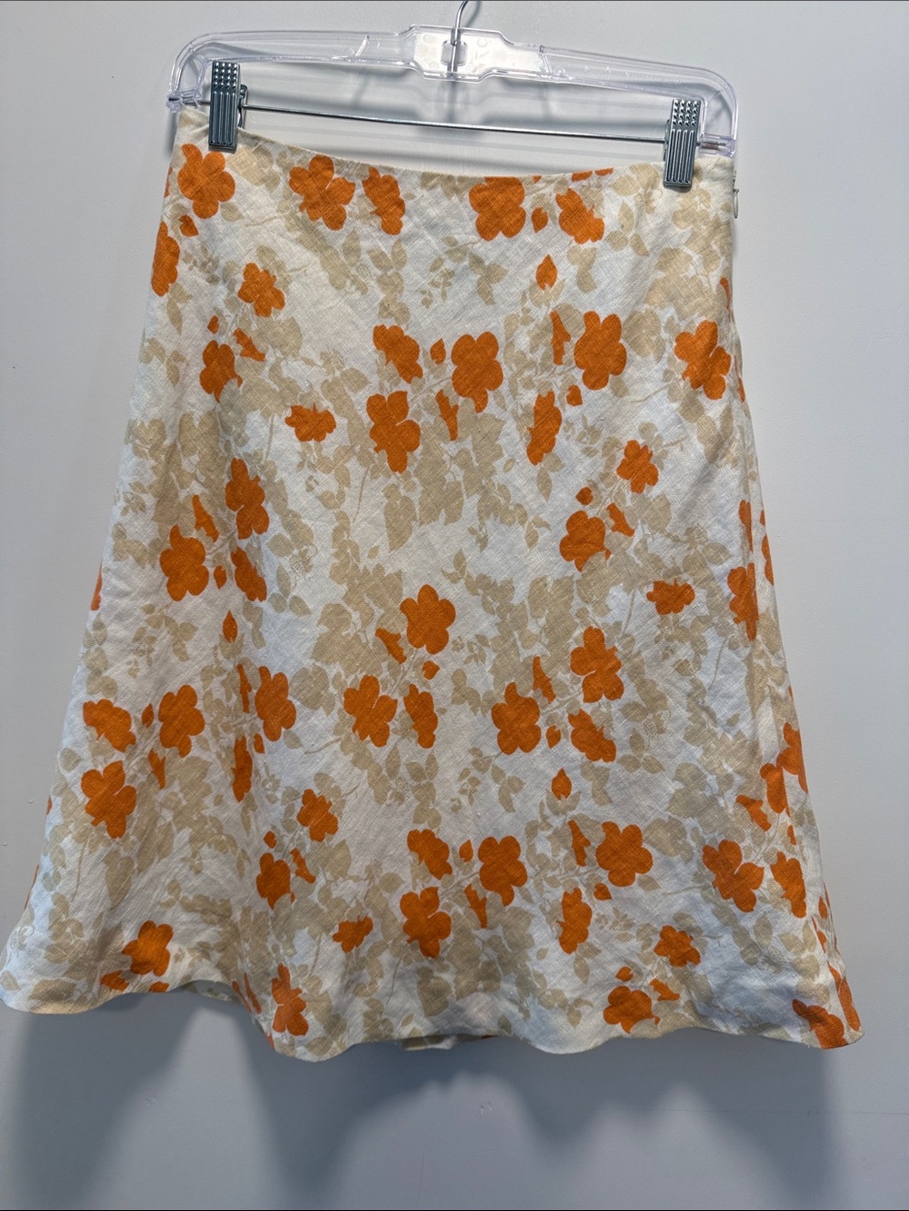 Ann Taylor Vintage Linen Floral A-Line Skirt in Orange and Cream (fully lined)
